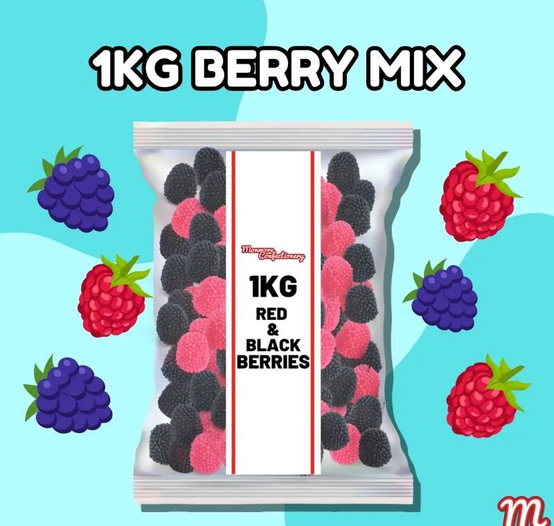 Monmore Confectionery 1kg red and black berries jelly sweets