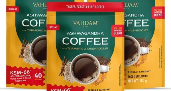 VAHDAM KSM-66 Ashwagandha instant coffee — pack of 3 pouches