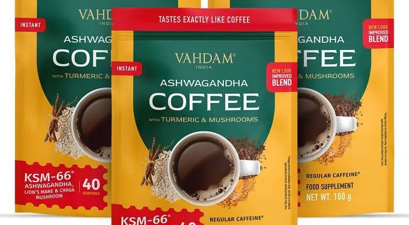 VAHDAM KSM-66 Ashwagandha instant coffee — pack of 3 pouches