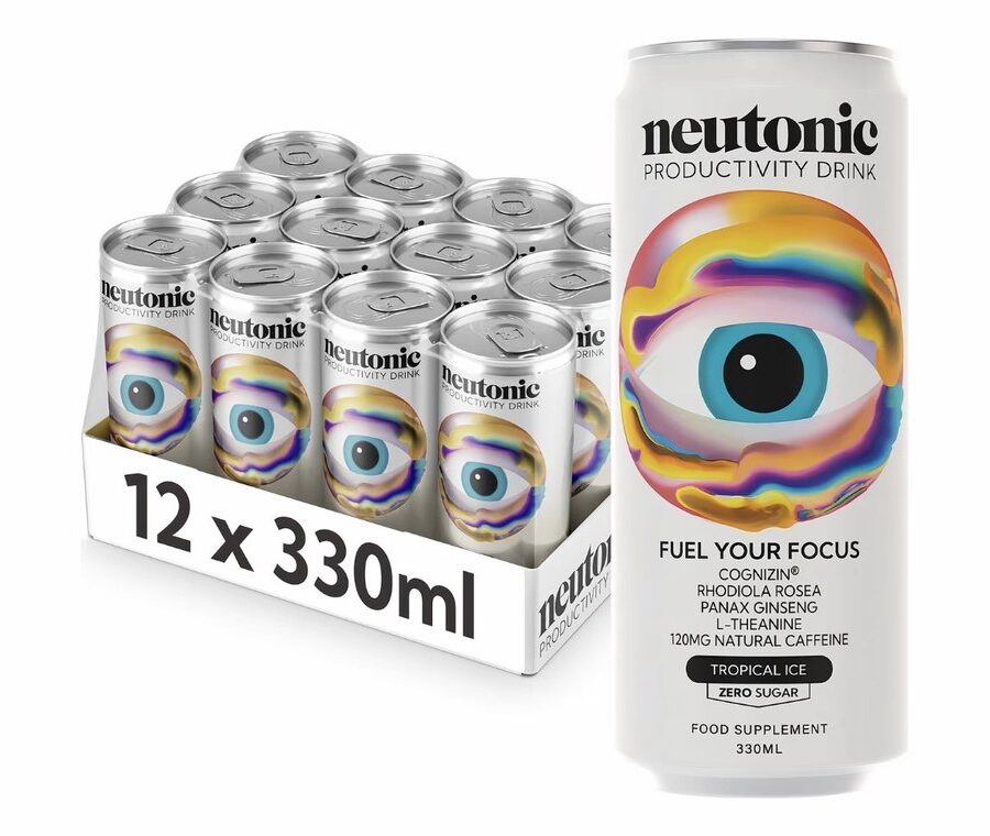 Neutonic Productivity Drink Tropical Ice, 12 x 330ml case with a single can